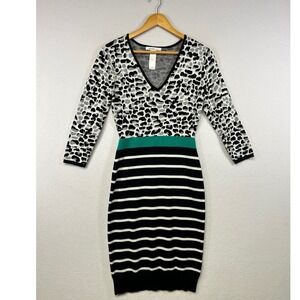Laundry by Design Womens V Neck Leopard Stripe Knit Sweater Dress Size S